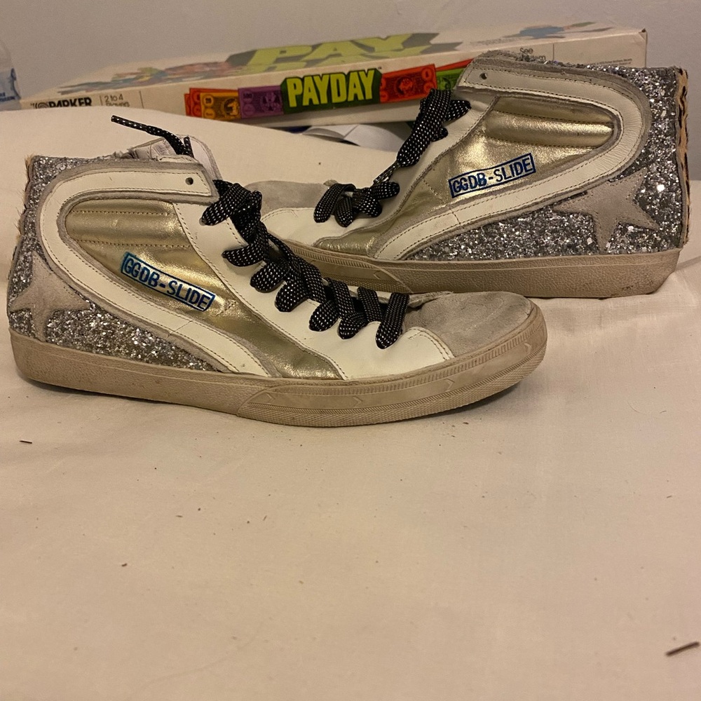 Size 40 Golden Goose Women's Silver Glitter Sneakers leopard tail